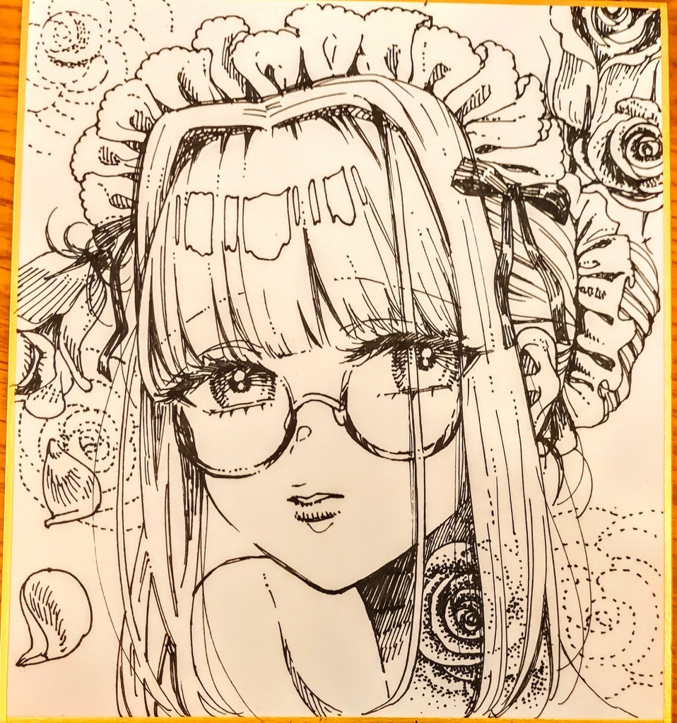 ご成約済【一点もの色紙原画】「薔薇メイドハイネ」【水彩コピック】