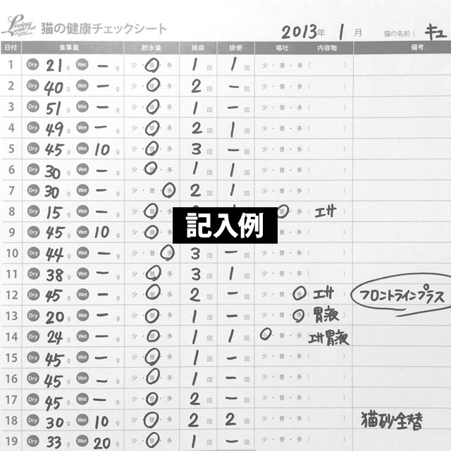 猫の健康チェックシート(PDFデータ)無料