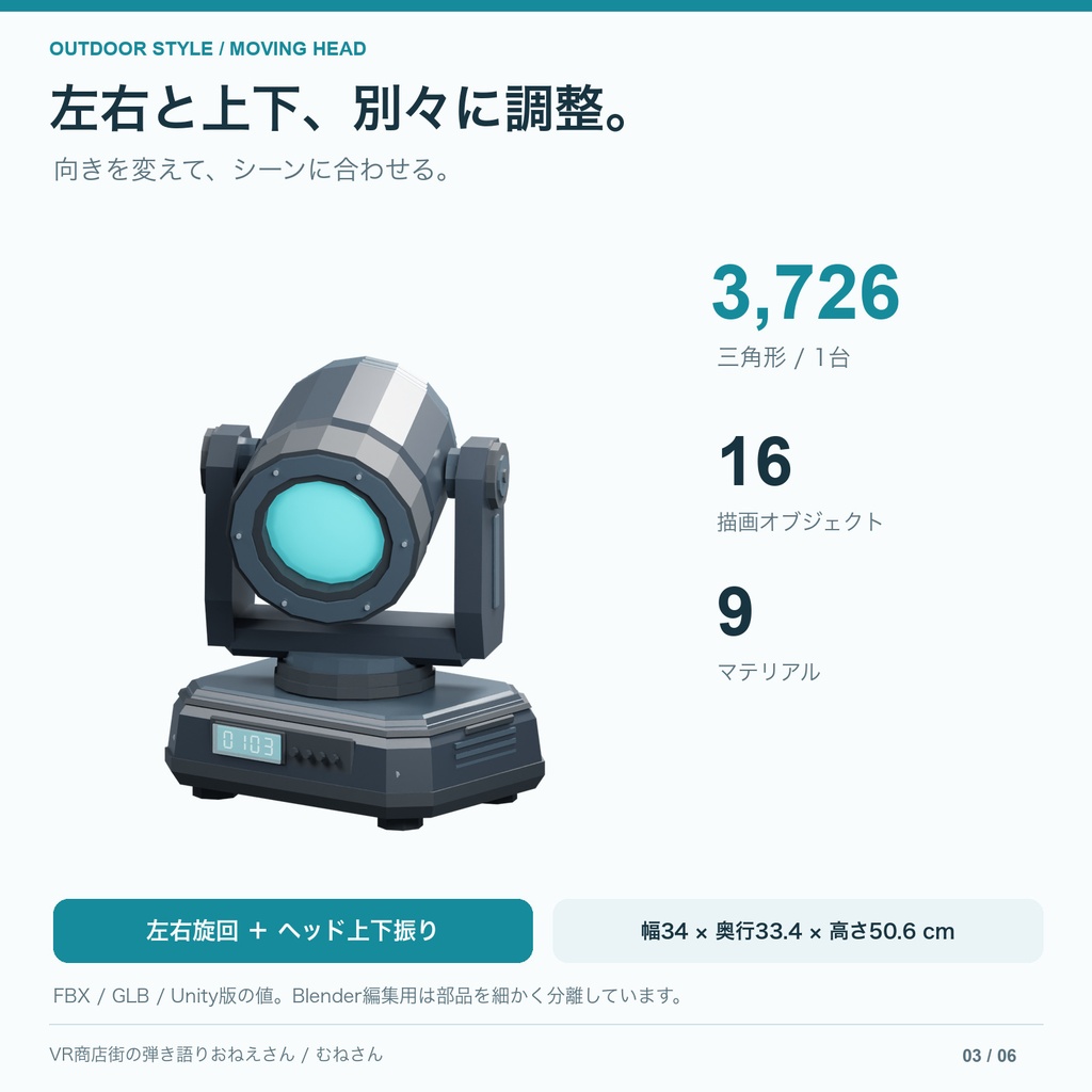 【無料あり】防水風ムービングライト|ローポリ3Dモデル・Unity Prefab付き