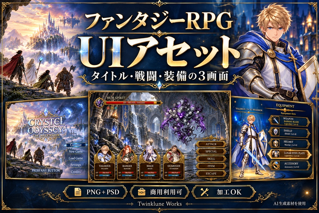 ファンタジーRPG UIアセット