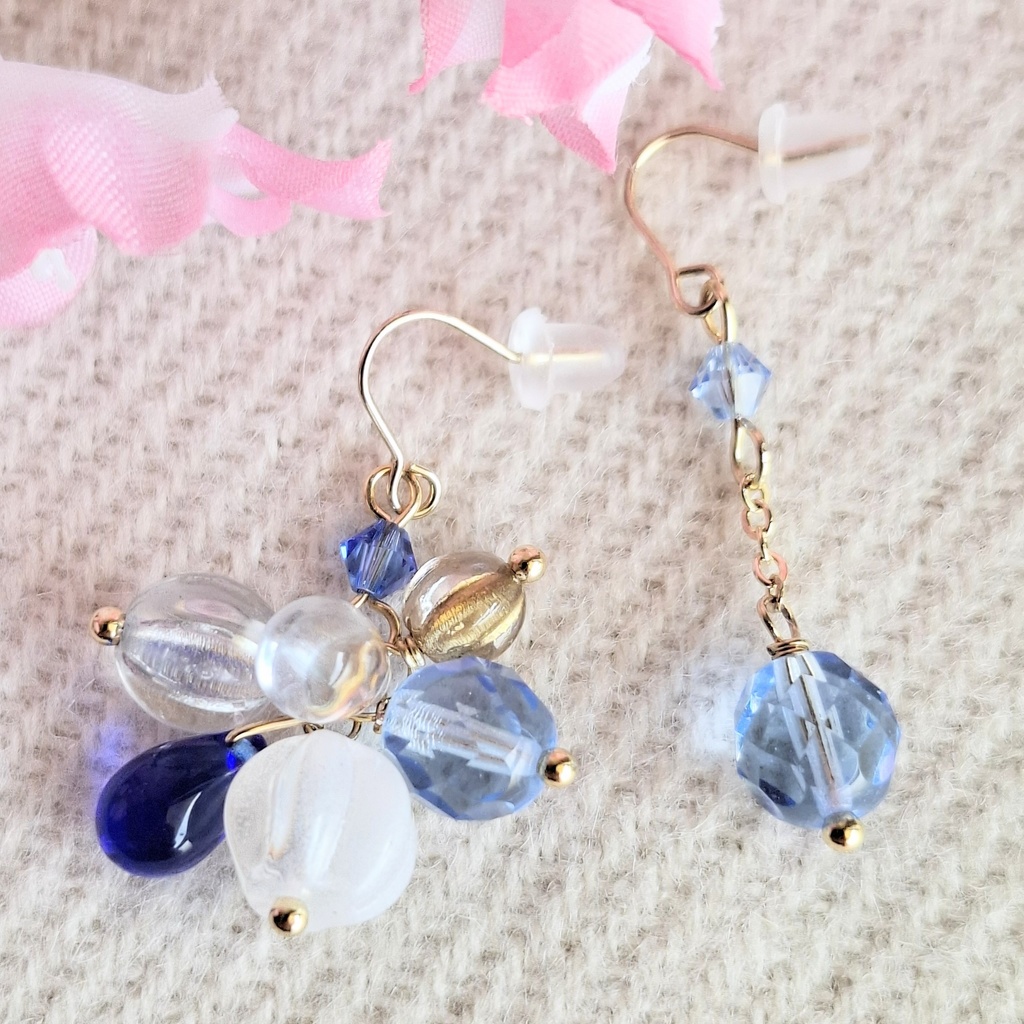 人魚の泡~空~チェコガラスの泡になって ピアス/イヤリング/ノンホールピアス