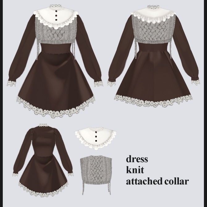 【5点セット】ニットワンピース&パンプスセット(cheongsam dress)【Vroid 衣装】