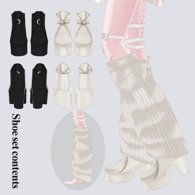 【5点セット】黒白2色ワンピースセット(Black and white dress set)【Vroid 衣装】