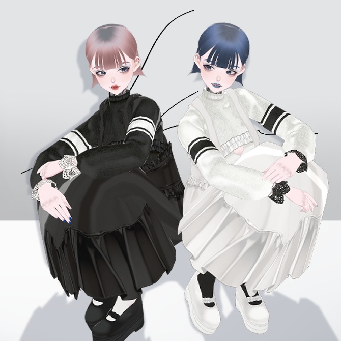 【4点セット】スポーツミックス黒白ワンピースセット(Sports mix dress set)【Vroid 衣装】