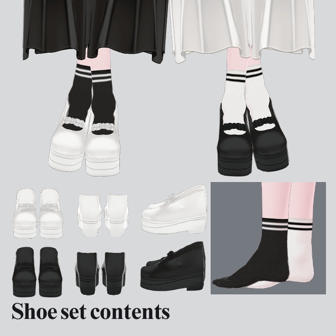 【4点セット】スポーツミックス黒白ワンピースセット(Sports mix dress set)【Vroid 衣装】