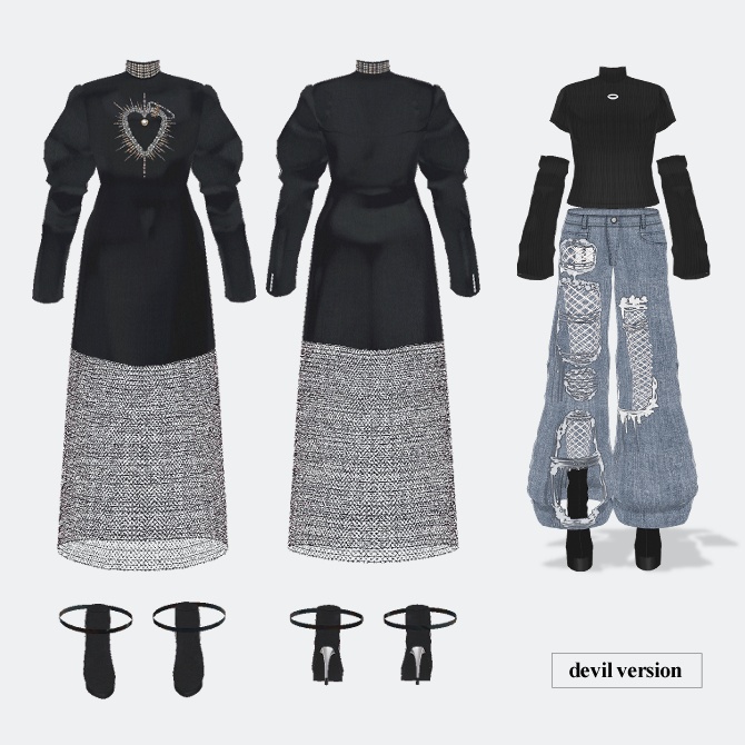 【2 types】天使と悪魔ワンピース(Angel and Devil Dress Set)【VRoid 衣装】