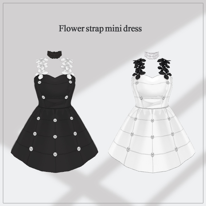 【2 color】Flower-strap mini dress【VRoid 衣装】