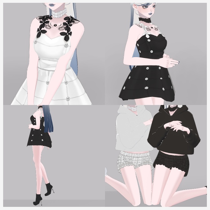 【2 color】Flower-strap mini dress【VRoid 衣装】