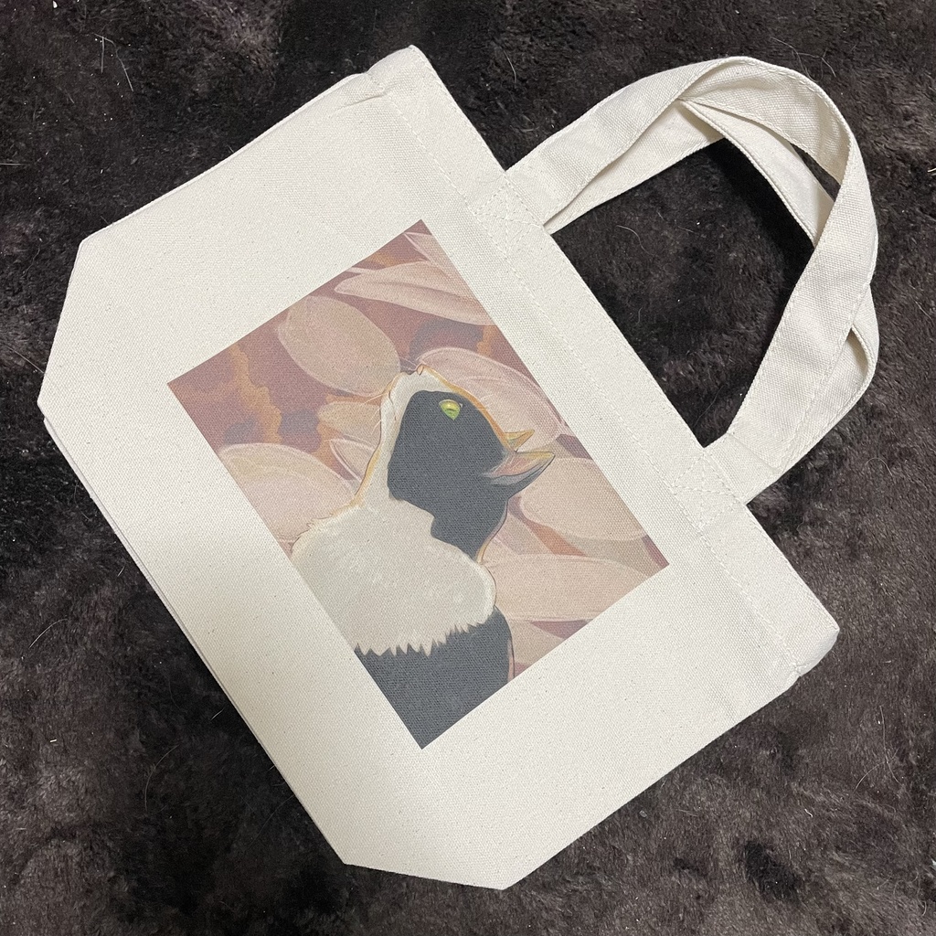 花と猫トート - 白黒ハチワレ