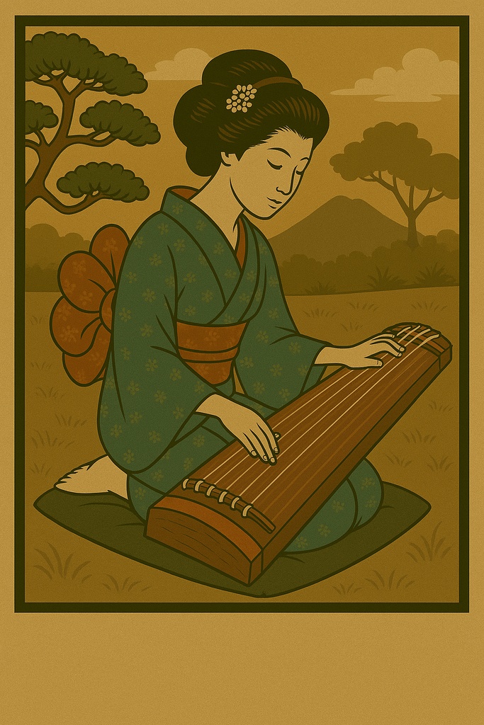 儚き優雅 – 琴を奏でる芸者