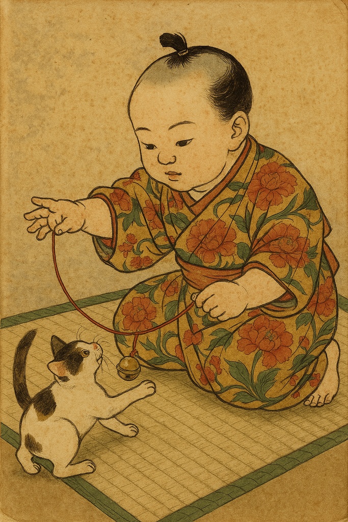 江戸時代の子供と鈴をつけた
