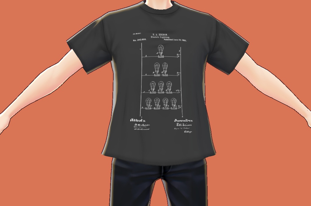 VRoid衣装 電球特許図面Tシャツ4種 "Lightbulb" patent drawing T-shirts for VRoid avatar