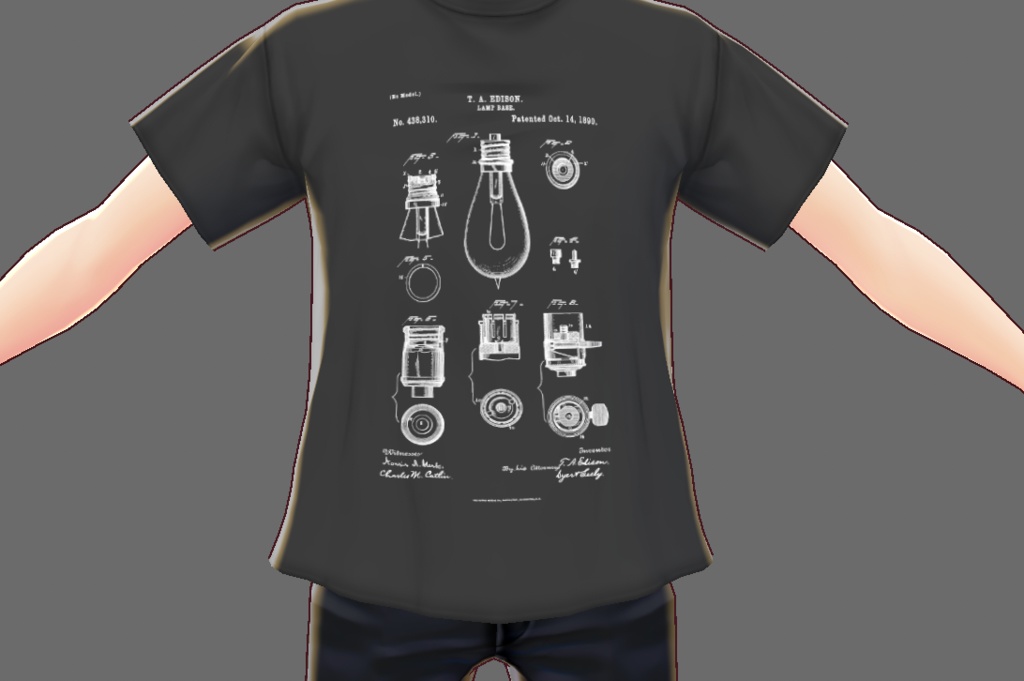 VRoid衣装 電球特許図面Tシャツ4種 "Lightbulb" patent drawing T-shirts for VRoid avatar