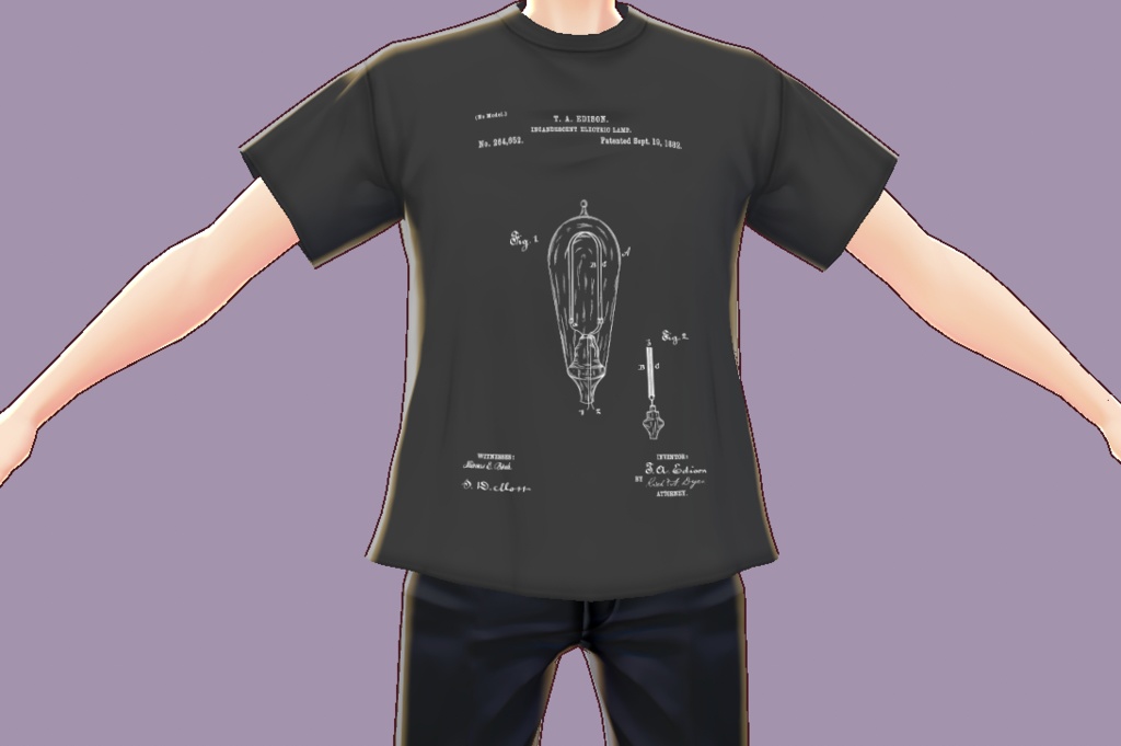 VRoid衣装 電球特許図面Tシャツ4種 "Lightbulb" patent drawing T-shirts for VRoid avatar