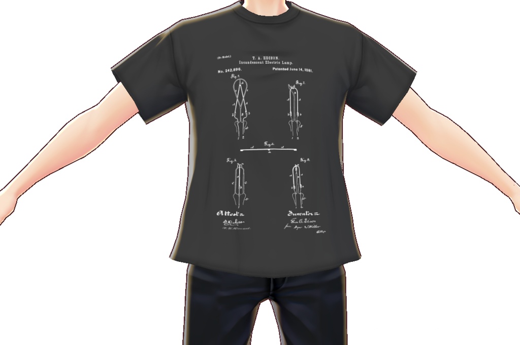 VRoid衣装 電球特許図面Tシャツ4種 "Lightbulb" patent drawing T-shirts for VRoid avatar