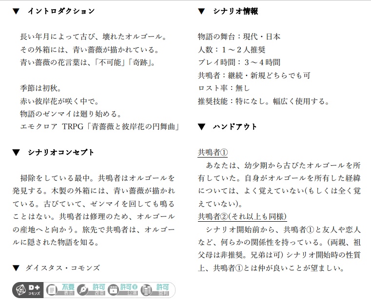 【エモクロアTRPG】 青薔薇と彼岸花の円舞曲 【音源・立ち絵素材あり】