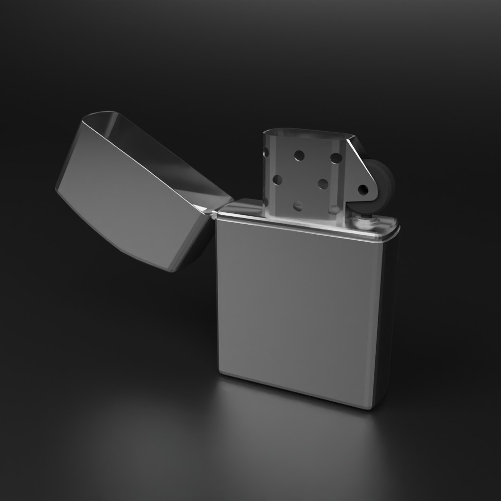 【3Dモデル】オイルライター シルバー【蓋可動】