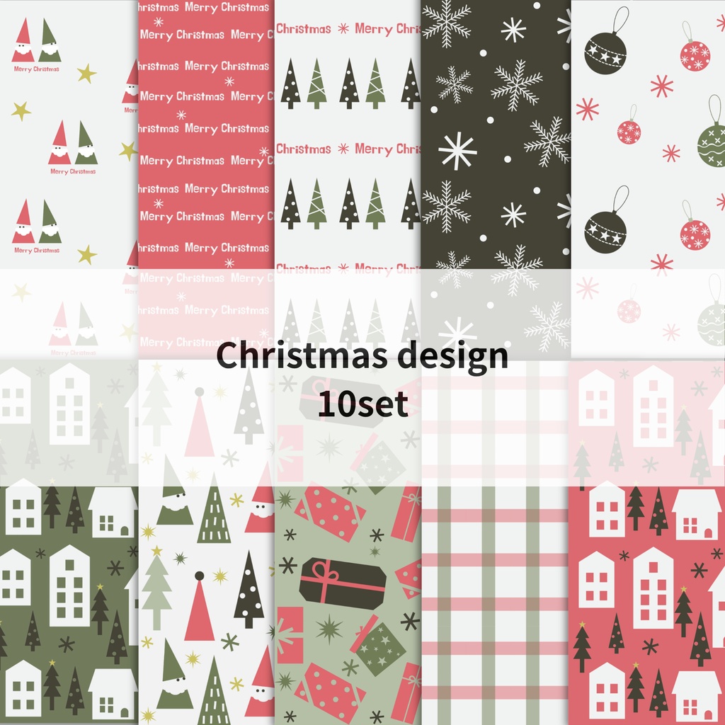 Traditional Green&Coral　クリスマス　デジタルペーパー　シームレスパターン　10セット