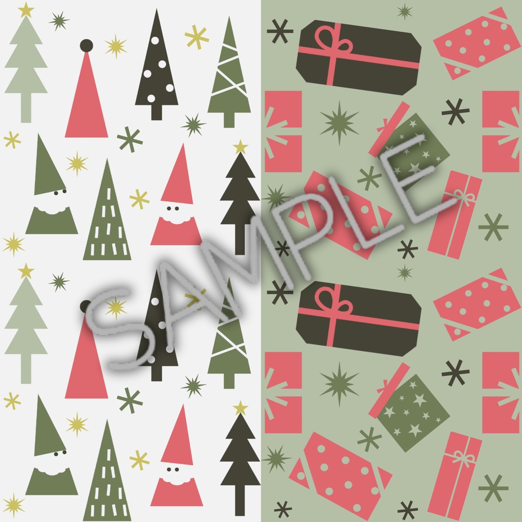Traditional Green&Coral クリスマス デジタルペーパー シームレスパターン 10セット