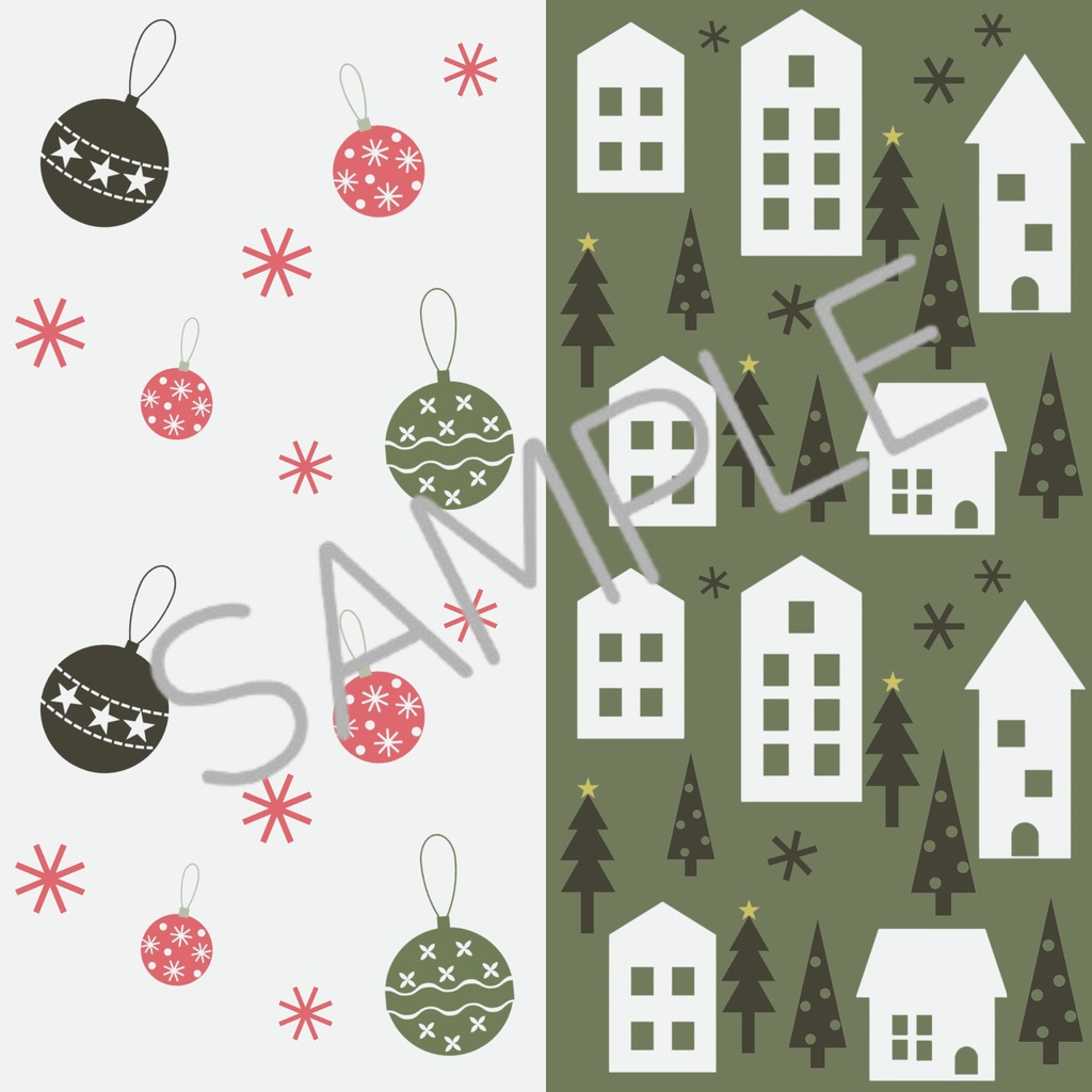 Traditional Green&Coral クリスマス デジタルペーパー シームレスパターン 10セット