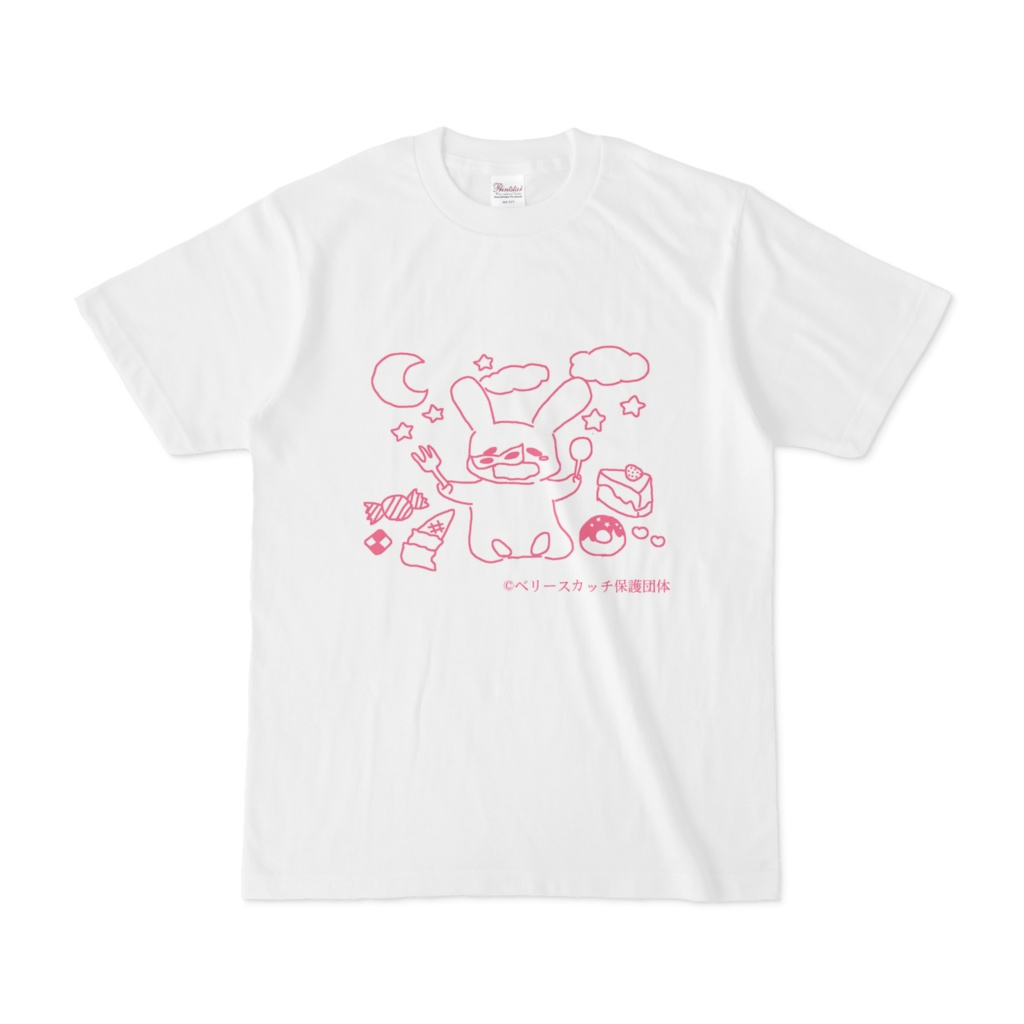 ピンクの夜空とお菓子なマスカレードTシャツ
