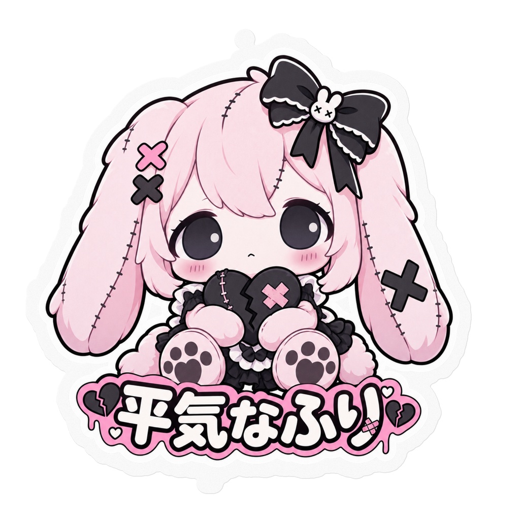 平気なふり｜病みかわ無表情ぬいぐるみステッカー 