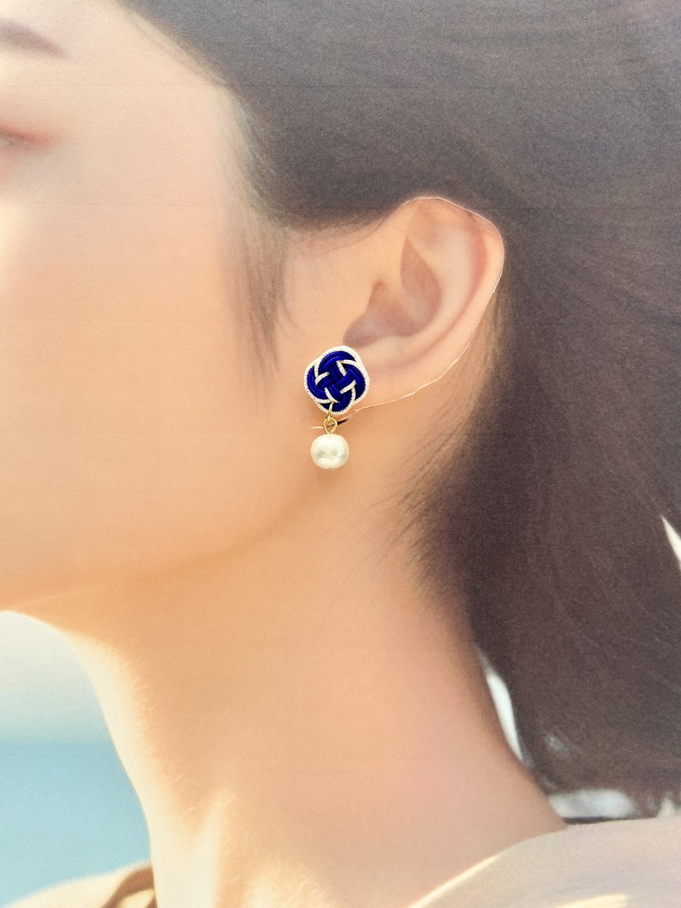 水引 コットンパール イヤリング ピアス 青