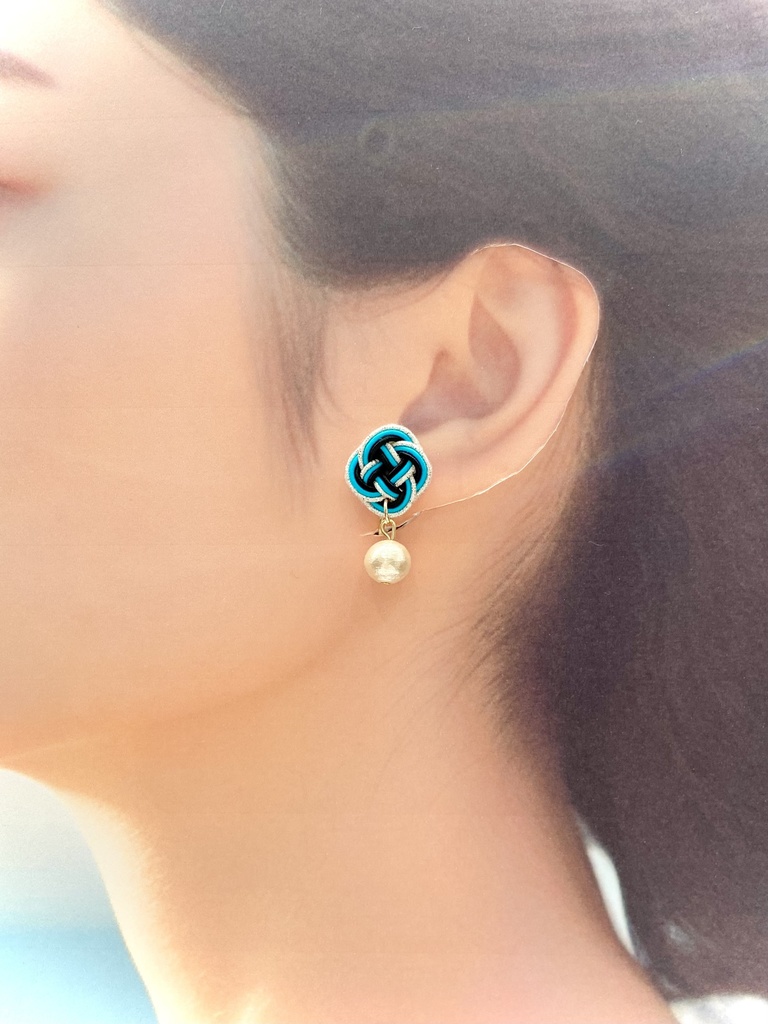 水引 コットンパール イヤリング ピアス 青