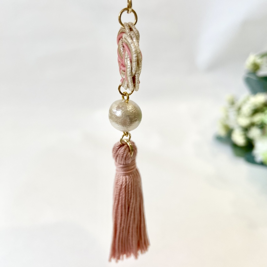 水引 コットン《セール》パール イヤリング ピアス くすみピンク