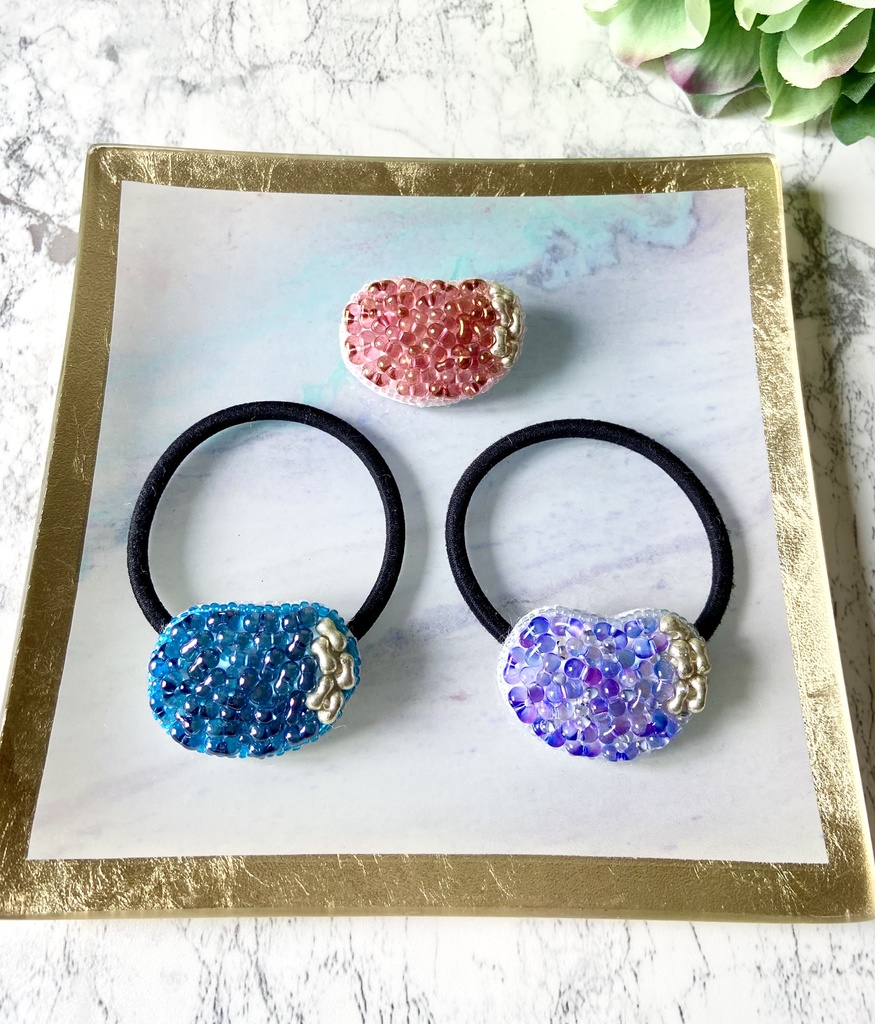 beans-豆- ビーズ刺繍 ヘアゴム