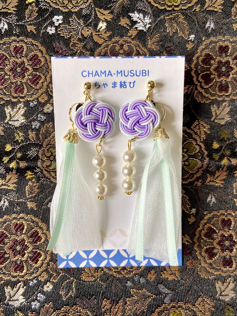 薬屋 月の精(壬氏)イメージ 2way 水引 タッセル イヤリング/ピアス パール