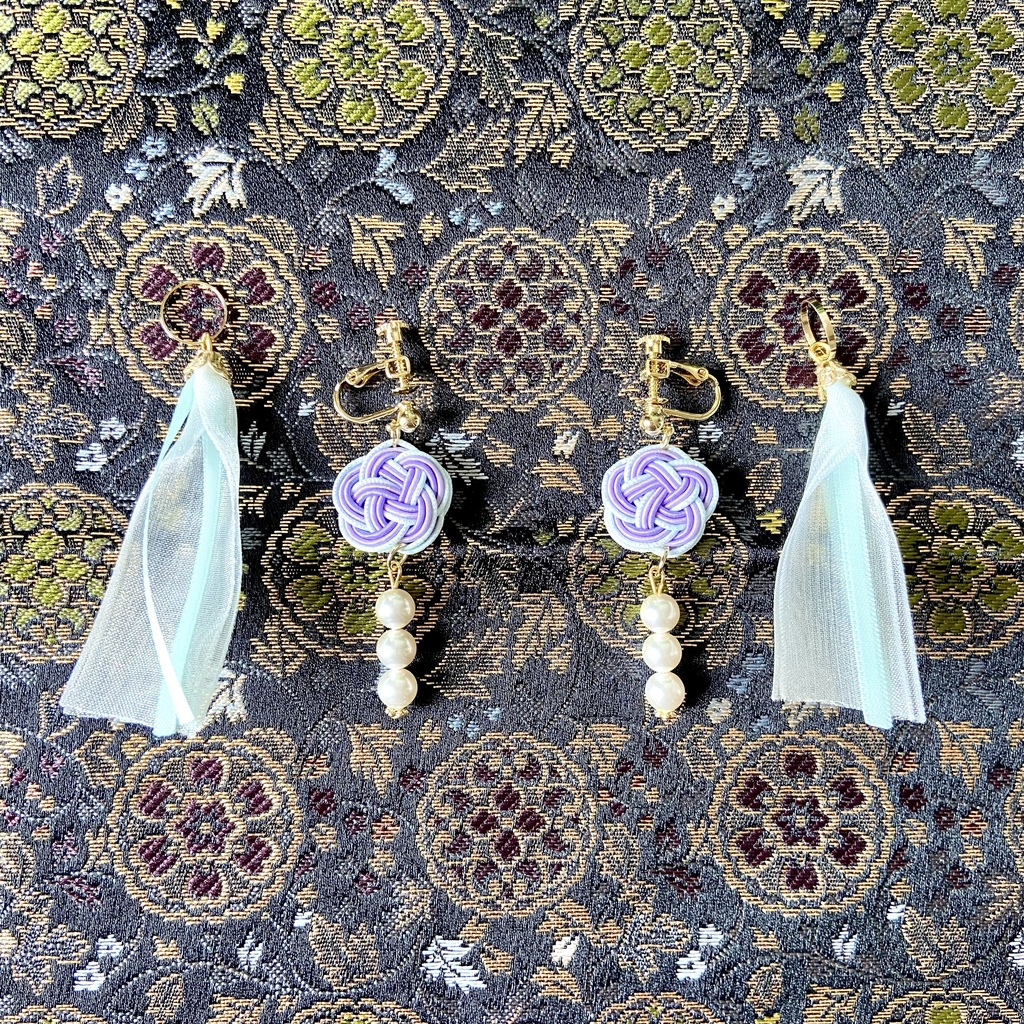 薬屋 月の精(壬氏)イメージ 2way 水引 タッセル イヤリング/ピアス パール