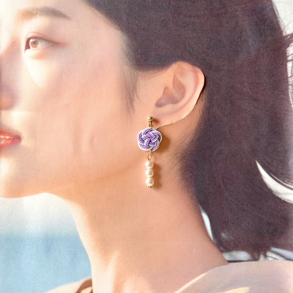 薬屋 月の精(壬氏)イメージ 2way 水引 タッセル イヤリング/ピアス パール