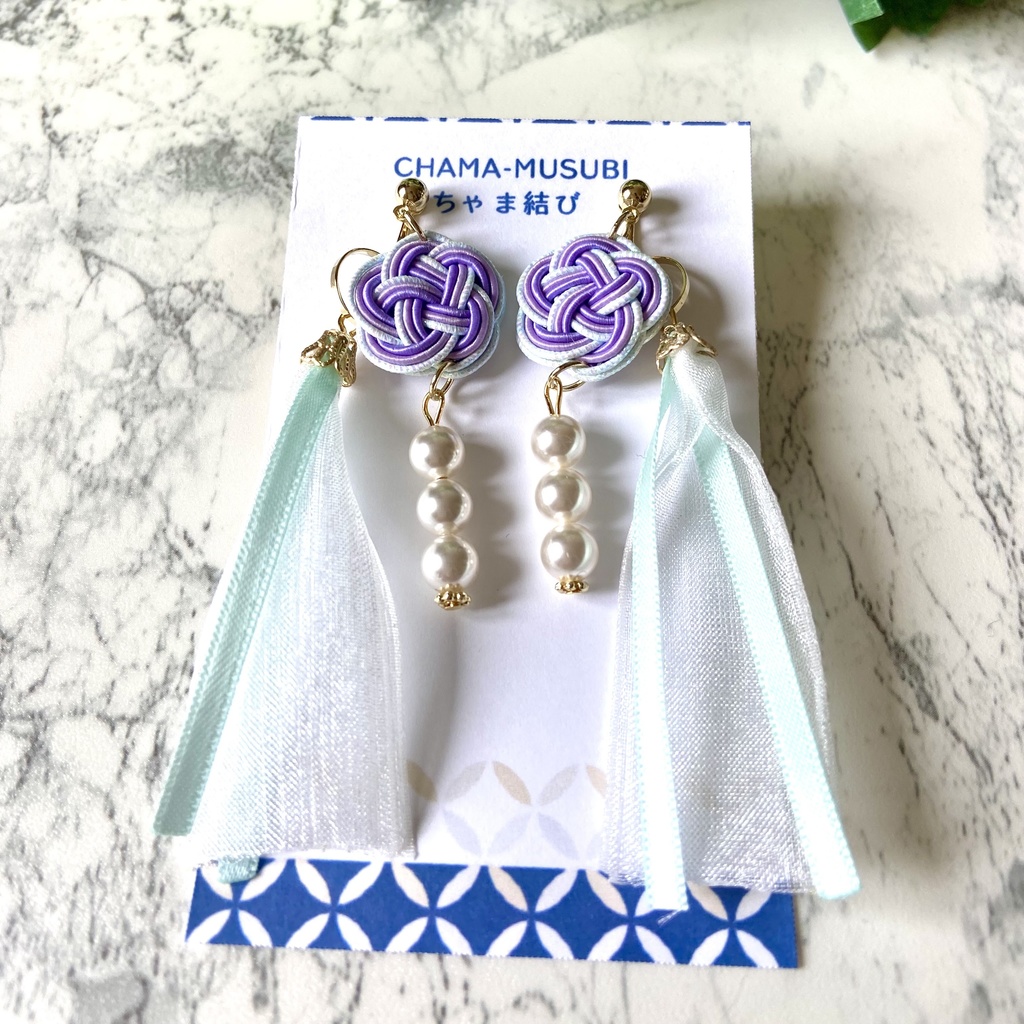 薬屋 月の精(壬氏)イメージ 2way 水引 タッセル イヤリング/ピアス パール