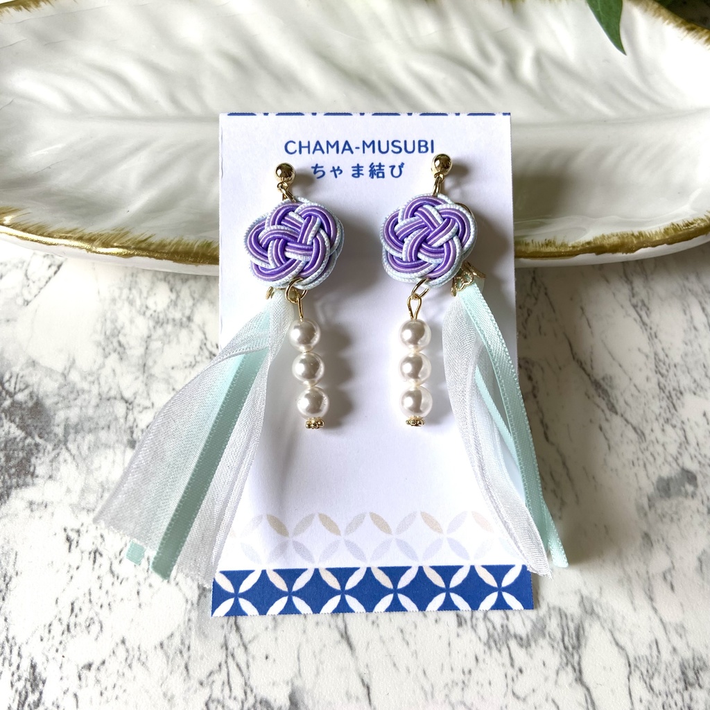 薬屋 月の精(壬氏)イメージ 2way 水引 タッセル イヤリング/ピアス パール