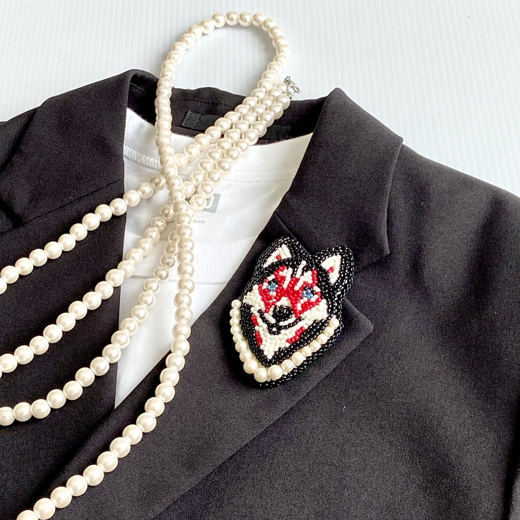 歌舞伎イメージ ハスキー ビーズ刺繍 ブローチ