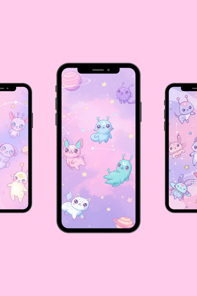【スマホ壁紙】Pastel Universe Pet｜宇宙に暮らす夢かわペットたち（5枚セット）