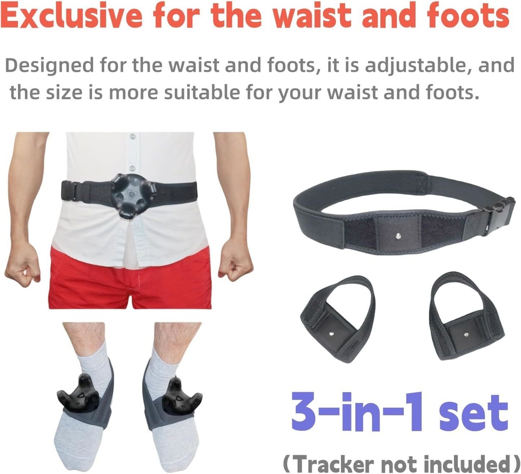 Jadery VRトラッカーベルト (2024年新モデル)腰+足の3点セット、viveトラッカー、Ultimate Tracker、Tundraトラッカー用VRゲームフルトラ ストラップ-BLACK