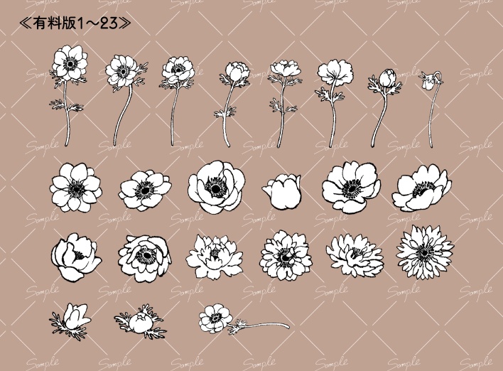 【無料あり】アネモネ素材集【ペン画】