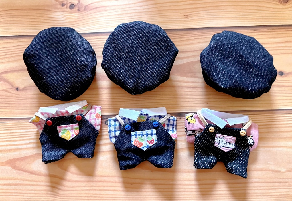 ぬい服 10cm セット サロペット ベレー帽 黒② - クラフト・布製品