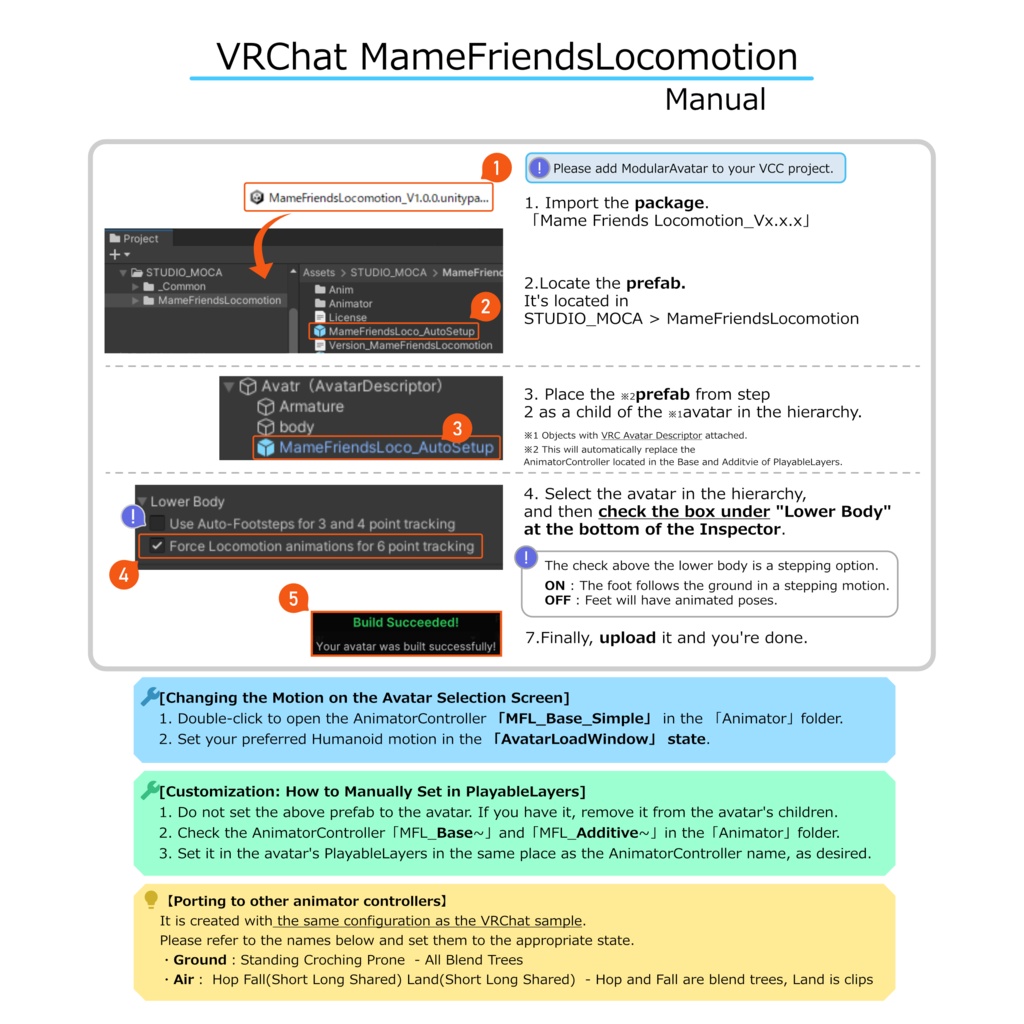 VRC用 まめふれんず移動モーション(Mame Friends Locomotion)