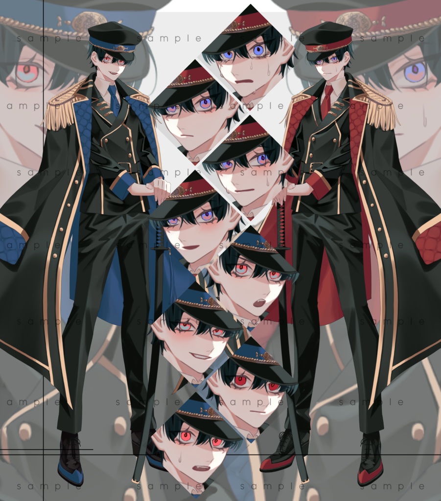 【無料/有料】立ち絵素材_男の子_軍服_黒髪_双子