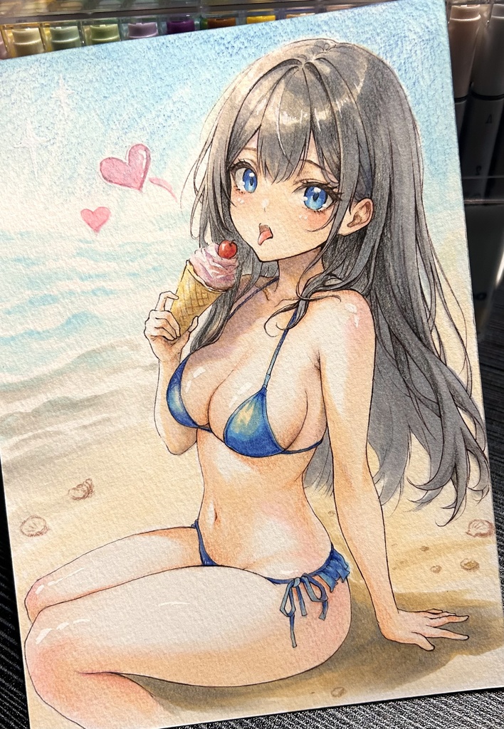 手描きイラスト♡水着少女