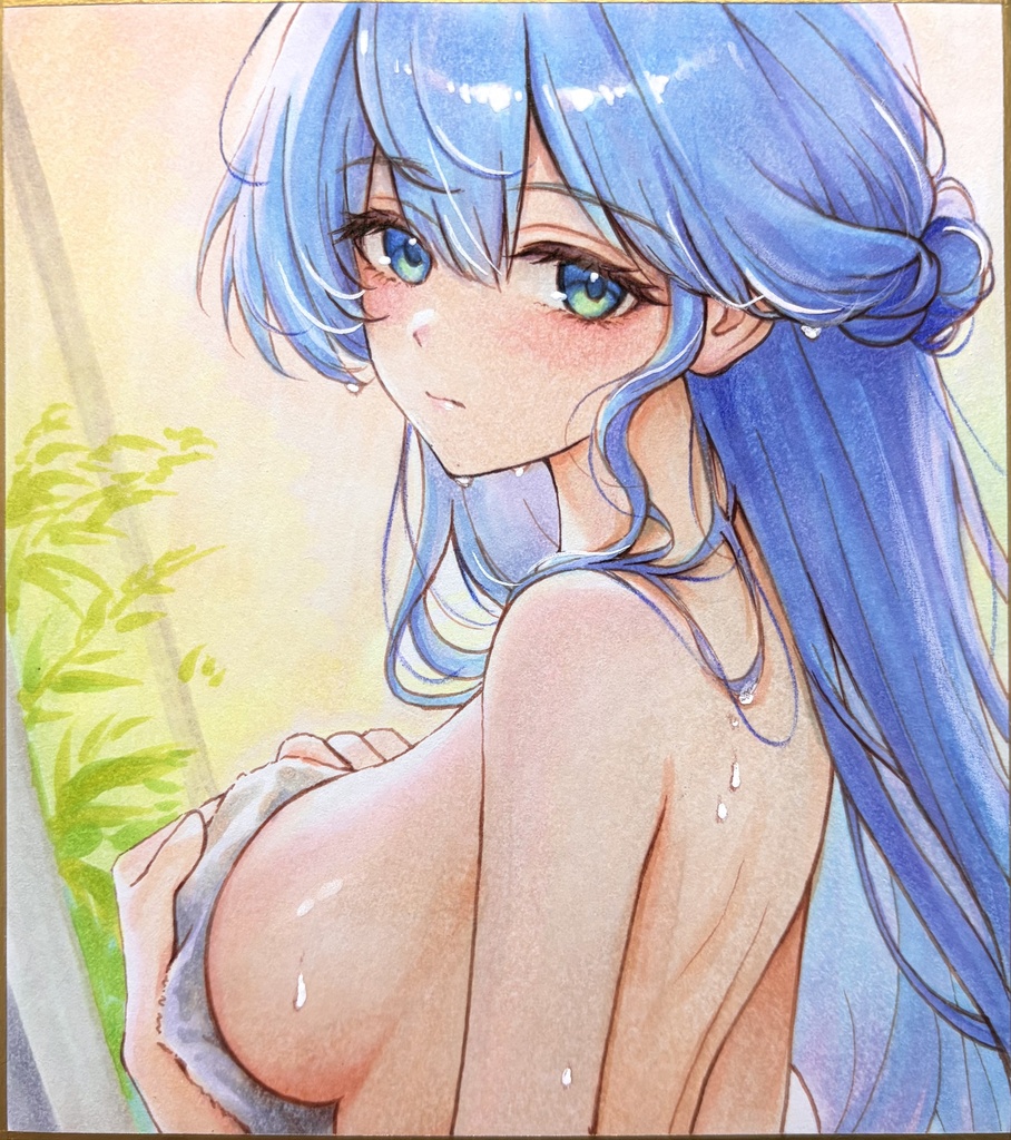 手描きイラスト♡美少女♡オリジナル♡風呂♡一点物