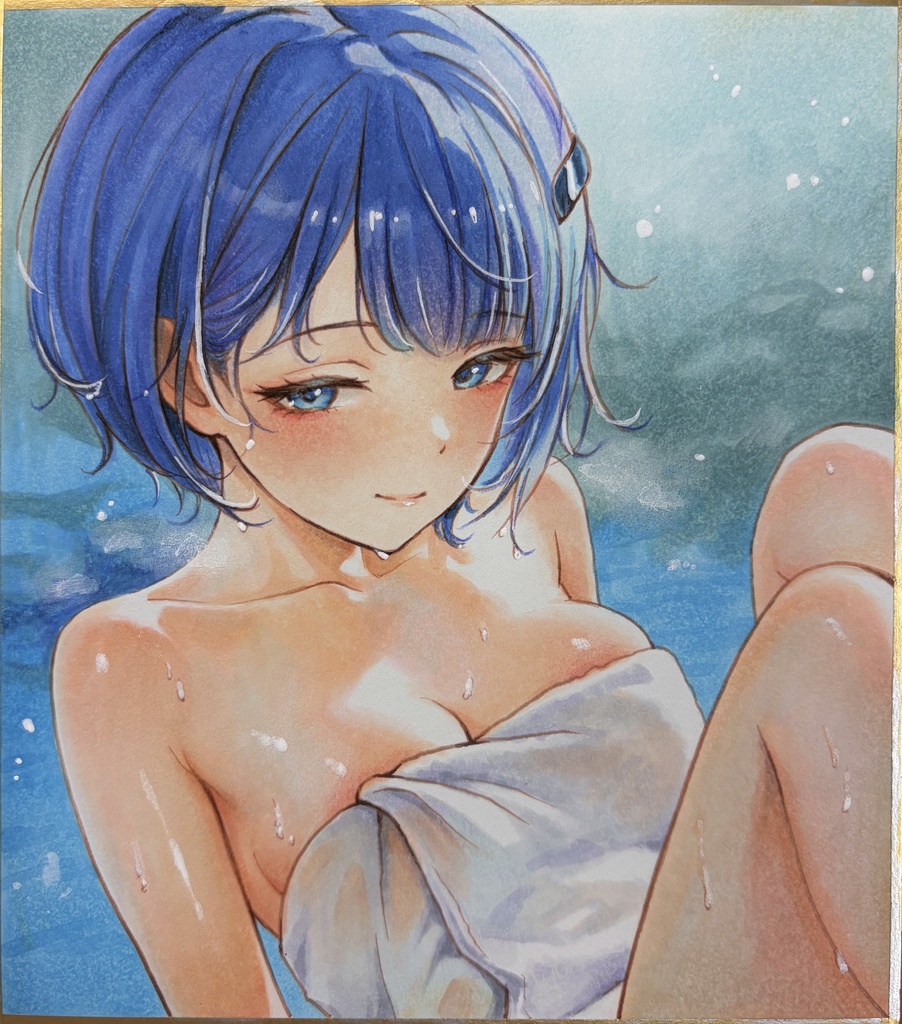 手描きイラスト♡美少女♡オリジナル♡一点物♡温泉