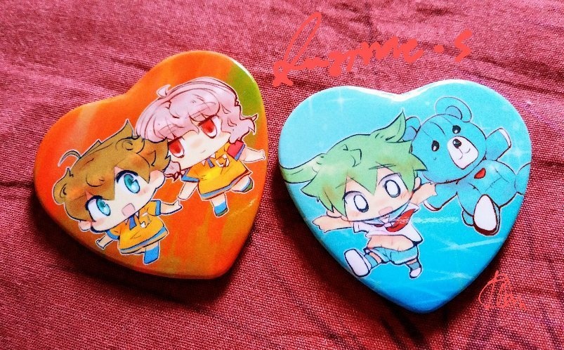 天馬&神童/フェイ&ワンダバのハート缶バッジ+おまけデータ