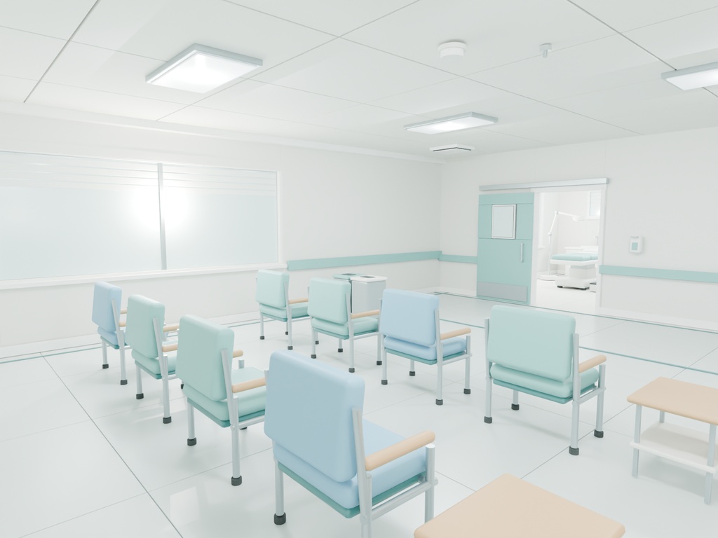「病院内装 3Dモデル|受付・待合・診察室・処置室・病室|FBX」