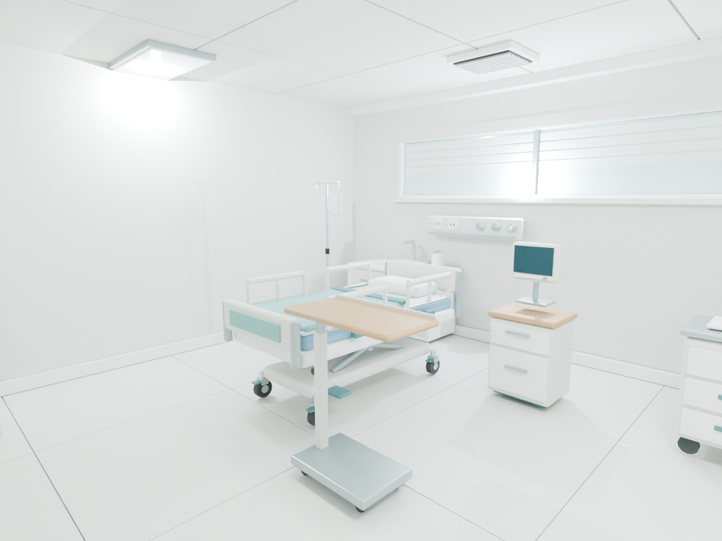 「病院内装 3Dモデル|受付・待合・診察室・処置室・病室|FBX」