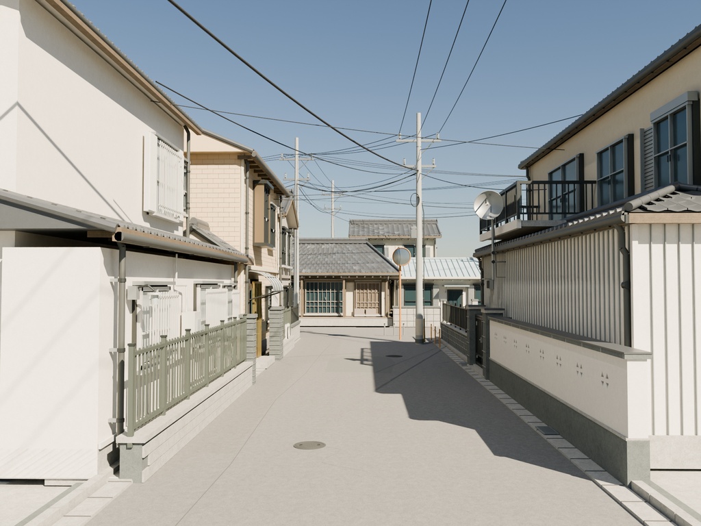 【FBX】住宅街02|瓦屋根と路地の3D背景モデル