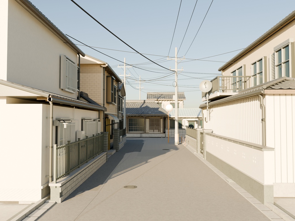 【FBX】住宅街02|瓦屋根と路地の3D背景モデル